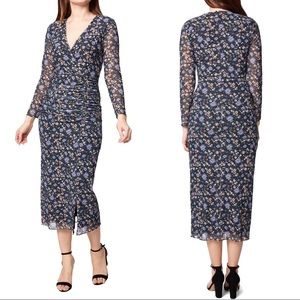 Sage Collection Black Floral Long Sleeve Mesh Midi Dress
